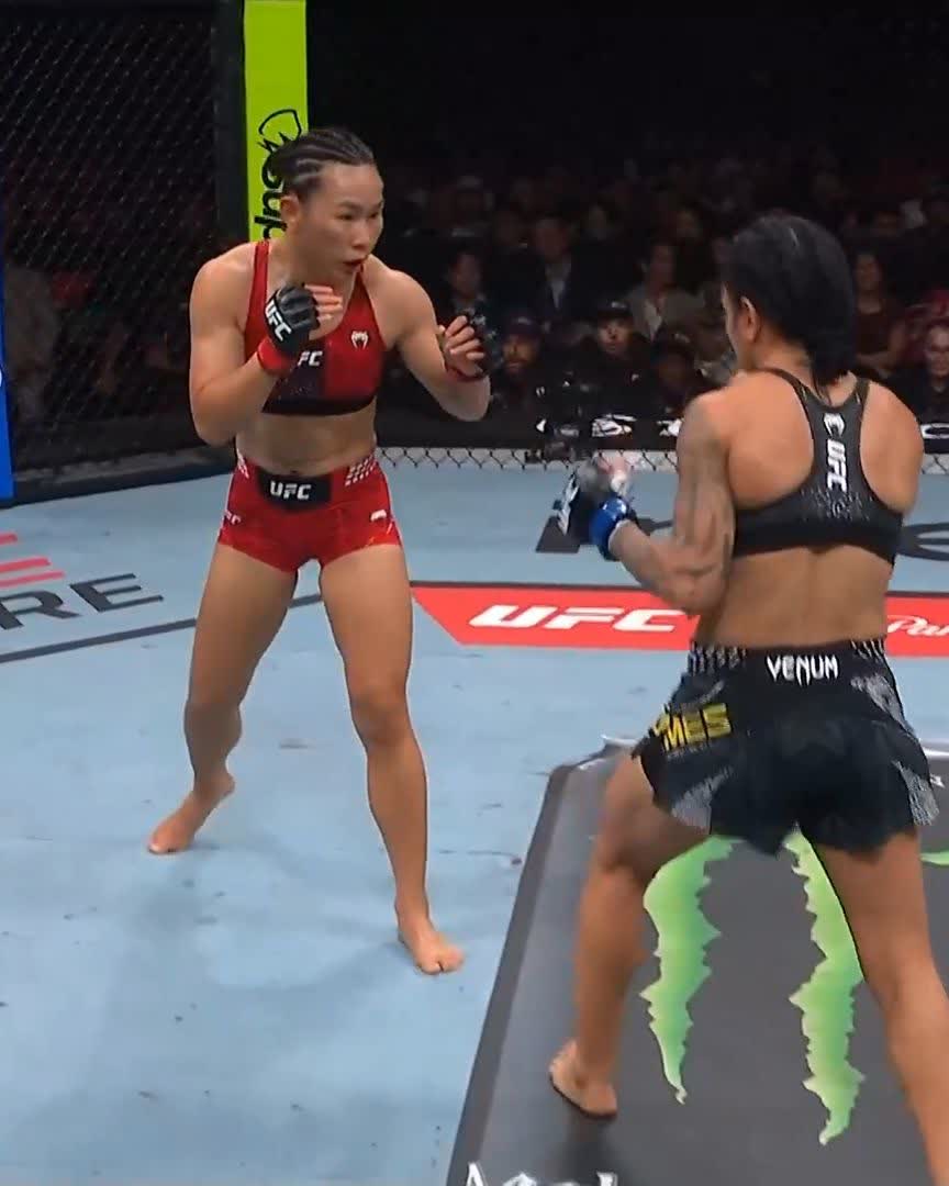 WOAH DENISE GOMES 🤯 The power elbow and follow up strikes put a stamp on an epic KO at #UFCShanghai!