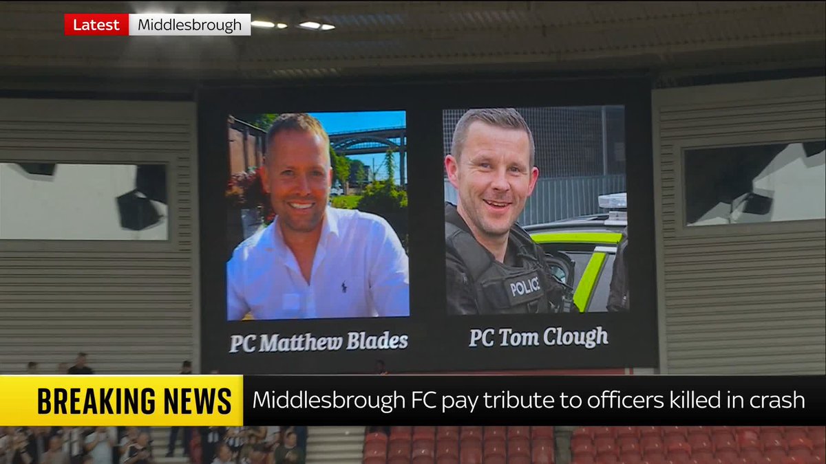BREAKING: Middlesbrough FC have paid tribute to two officers killed in the A66 crash. Players and fans held a one-minute applause for PC Matthew Blades and PC Tom Clough, ahead of the match against West Brom.