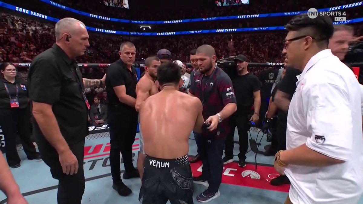 Song Yadong and team Nurmagomedov share a moment after Song KOs Umar in the main event! 👏 #UFCShanghai | Stream TNT Sports on HBO Max