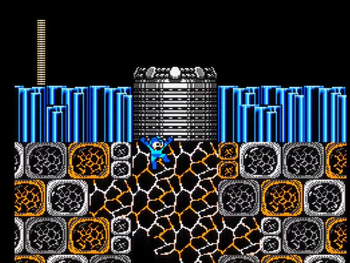 There's a fun glitch you can do in Gemini's Stage of Mega Man 3. When you reach the entrance, you can slide into the transition, jumping at the end to sail right through the hatch. This causes Proto Man's whistle to play fully but then silences the stage music. #RetroGaming