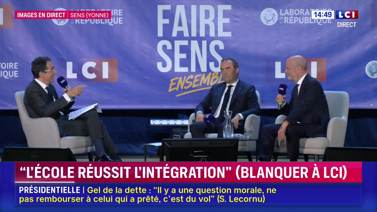 🗣️ Rassemblement national : "Son héritage politique et moral, me semble-t-il, ne correspond pas à ce que je me fais comme idée des valeurs républicaines", estime Sébastien Lecornu 📺 Suivez le débat entre S. Lecornu et J.-M. Blanquer sur LCI avec Darius Rochebin
