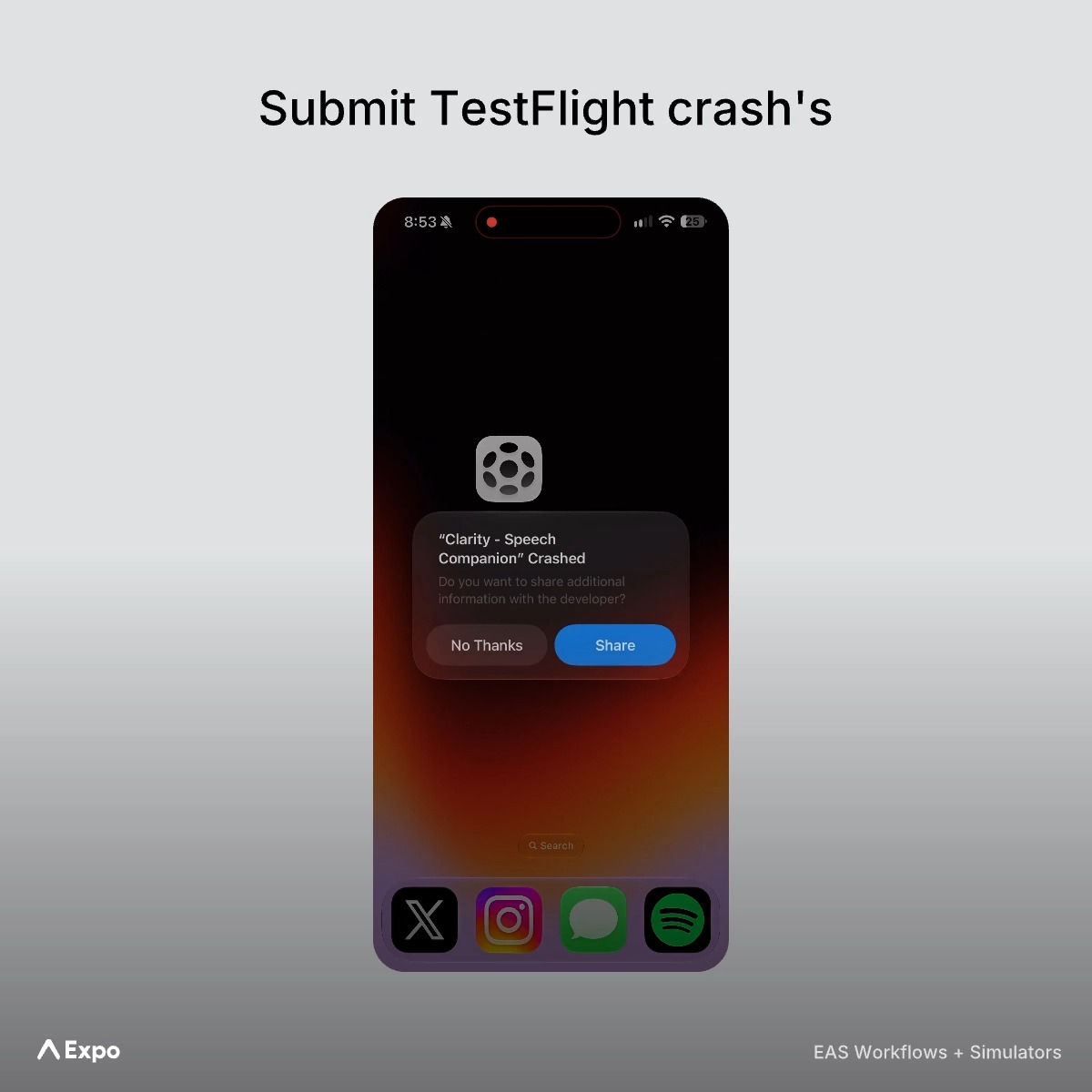 We think apps should fix their own bugs. TestFlight feedback comes in. An agent reproduces it, files the issue, writes the fix and runs it on a simulator before opening the PR. Our Cloud Simulators service is in preview. Here's the waitlist if you want to try it: