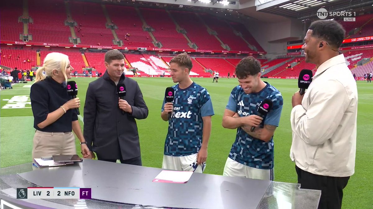 Neco Williams and James McAtee react to Nottingham Forest’s draw at Anfield 🌳 🎙️ Lynsey Hipgrave | 📺 TNT Sports & HBO Max
