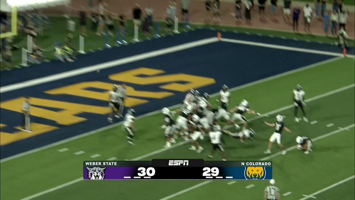 ICYMI: Northern Colorado drove down the field to score with 3 seconds remaining in their stadium's first-ever night game ... But Weber State blocked the extra point 😱 If these first two nights of FCS are a sign of things to come this season, buckle up 😮‍💨