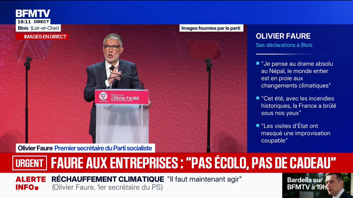 "Plus aucun budget de l'État ne devra être présenté s'il demande plus à notre Terre que ce qu'elle peut nous donner", estime Olivier Faure, premier secrétaire du PS