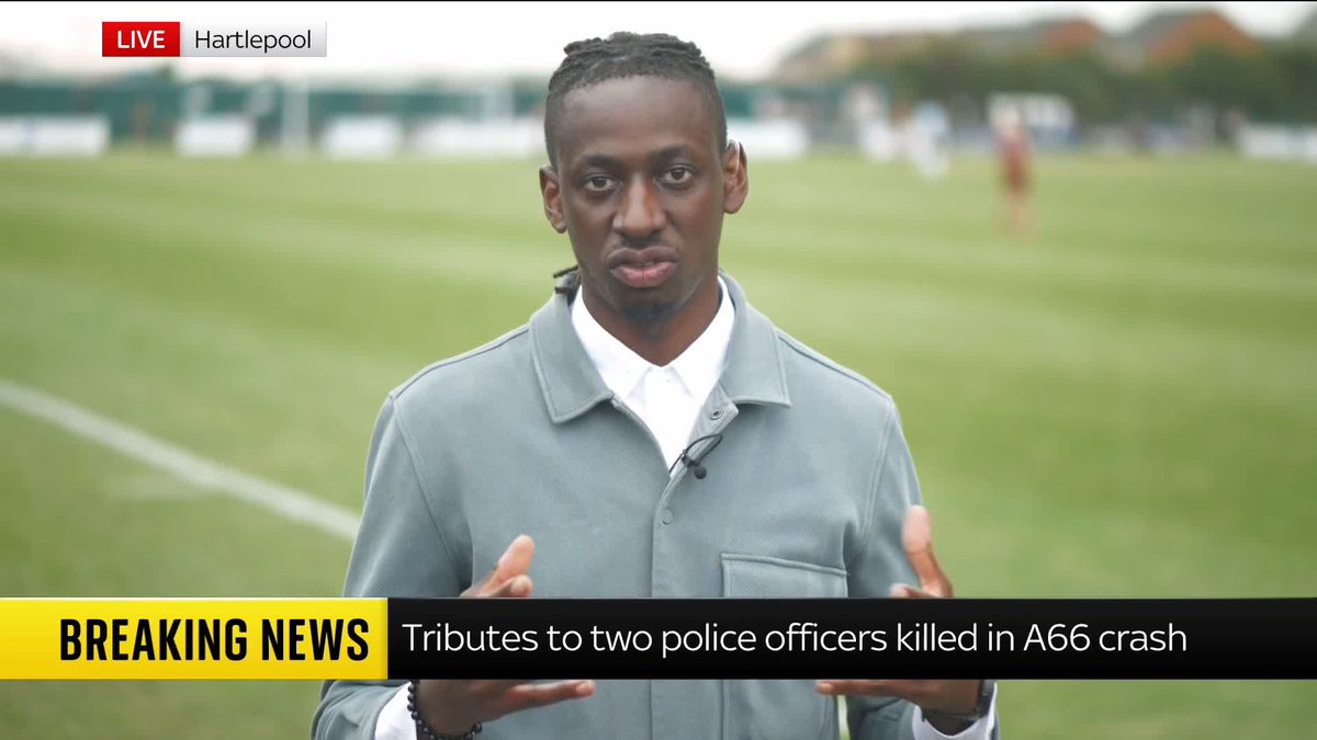 Seaton Carew and FC Hartlepool fans have paid tribute to the two police officers who were killed in last week's A66 crash, PC Tom Clough and PC Matthew Blades, who had ties to both clubs. Sky's Shingi Mararike reports. 📺 Sky 501, Virgin 602