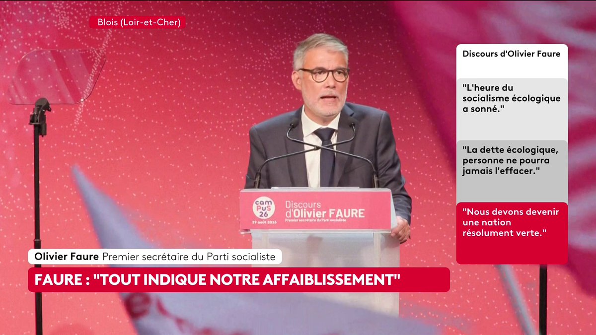 🔴🗣 Après la crise climatique, Olivier Faure évoque la montée de l'extrême droite en France : elle "n'est plus simplement à la porte du pouvoir, elle a mis un pied dans l’entrebâillement", déclare-t-il. #canal16