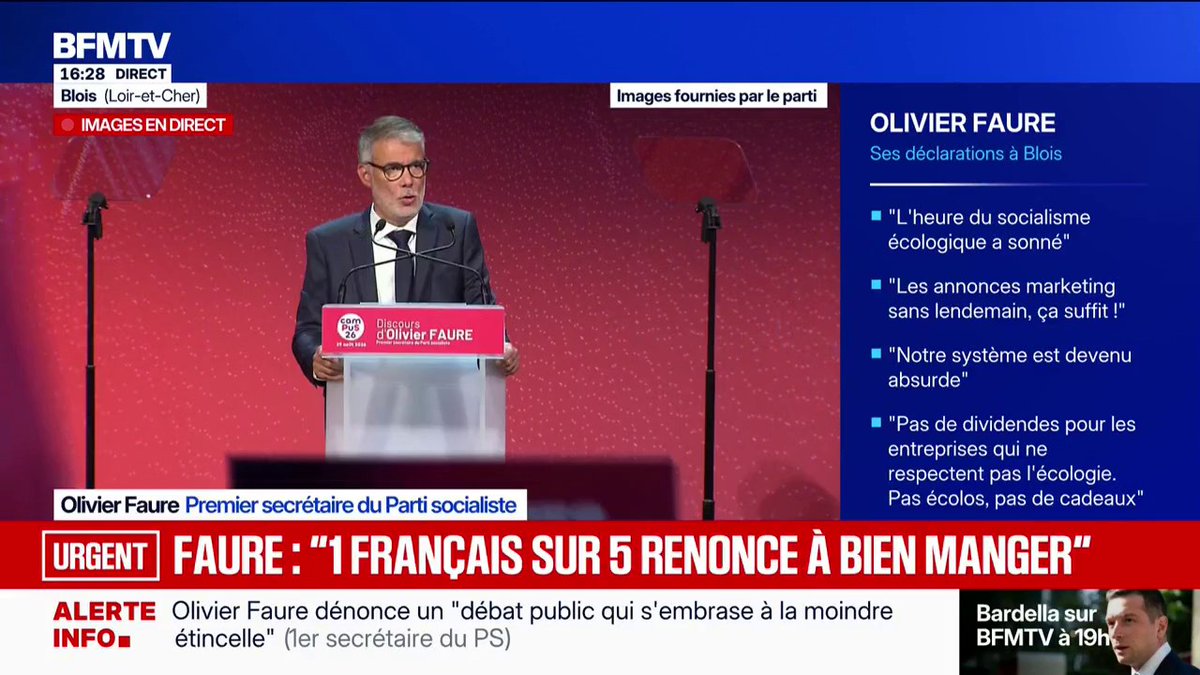"Qui oserait dire que les socialistes n'ont pas changé la vie?", déclare Olivier Faure, premier secrétaire du Parti socialiste à Blois où ont lieu les journées d’été de son parti