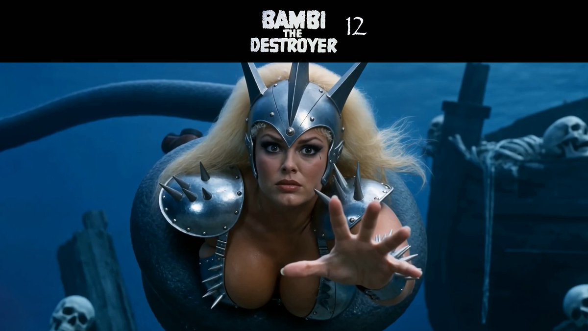 Bambi the Destroyer returns in her strange quest to return home. Burning villages, alien creatures, and even fat mermaids. PG-13 retro camp and b-movie midnight madness. Grab yo sour patch kids, sucka.