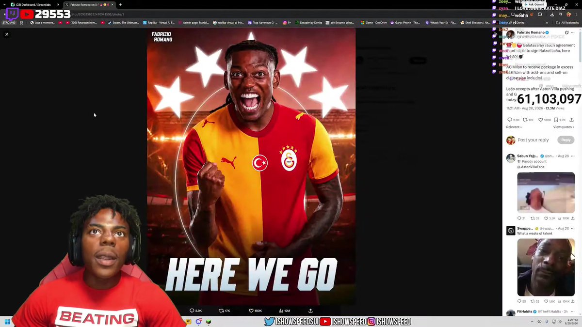 IShowSpeed'in Leao - Galatasaray transferine tepkisi "Leao, tebrikler kardeşim! Galatasaray Türkiye'nin en iyi kulübü."