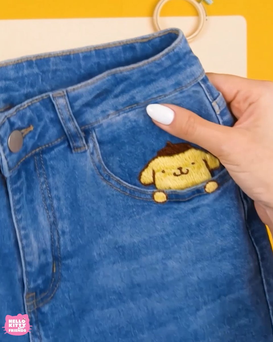 Friendship is always in style! 💛✨ Stitch Pompompurin and Muffin onto your favorite jeans for an adorable craft that's full of charm. Follow along on the Hello Kitty and Friends YouTube channel: