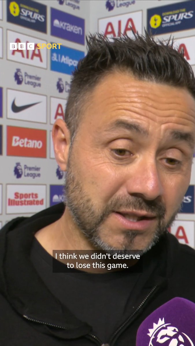 "An unfair result." Roberto de Zerbi says Tottenham "didn't deserve" their 2-0 defeat at the hands of Newcastle.