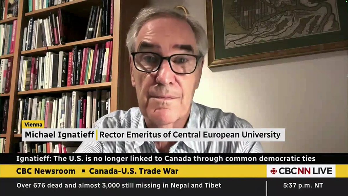 Former Liberal leader Michael Ignatieff - who visited Canada briefly between 2009-2011 - says the U.S. is no longer tied to Canada/Europe by shared democratic traditions.