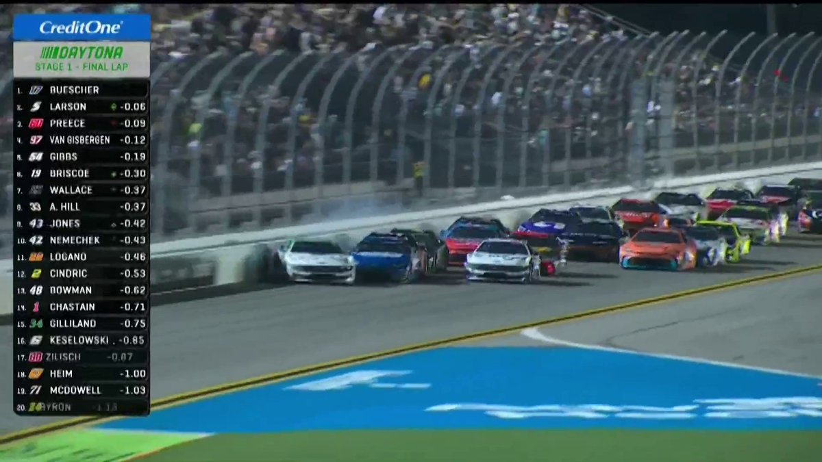 CARS EVERYWHERE!!! 🫨 Buescher goes into the wall, and van Gisbergen takes Stage 1! 🏁