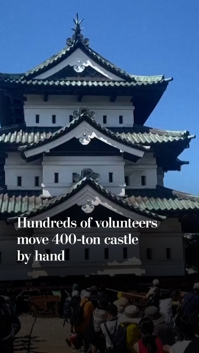 Hundreds of volunteers helped move a 400-ton Hirosaki Castle in Japan. The volunteers, were selected by lottery, and used ropes to pull the structure more than 10 feet back to its original position, 230 feet away. The castle was moved in 2015 for repairs after an earthquake damaged a wall.