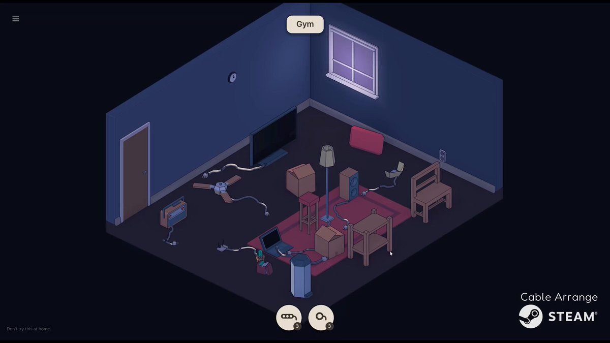 タコ足配線を極めろ！時間制限のないじっくりケーブルパズル『Cable Arrange』 部屋のコンセントは一つ。家具は移動できない。延長コードや電源タップを駆使して、すべての機器に電力を供給しよう。ランプが灯り、テレビが映り、部屋に活気が満ちていく。