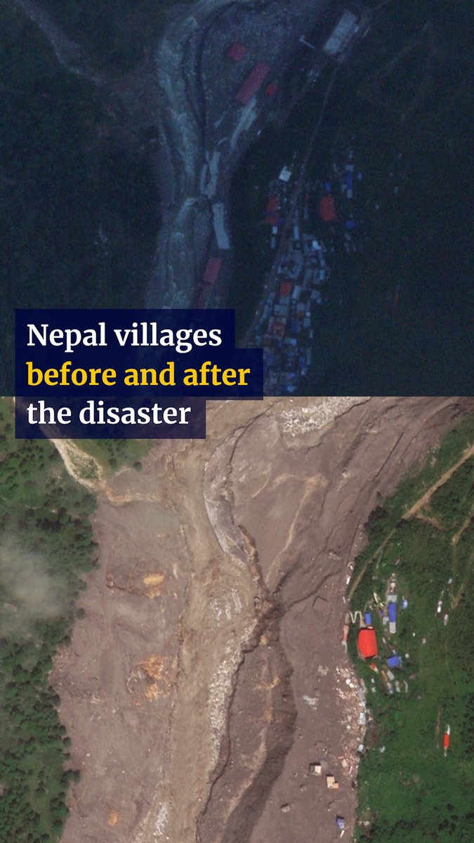 Satellite imagery taken after deadly flooding hit Nepal on Wednesday revealed the extent of damage to mountain rivers and settlements.