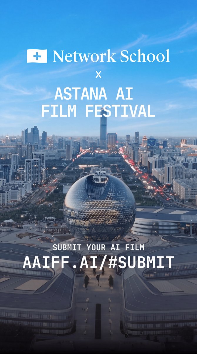 It's time to decentralize Hollywood with AI. Introducing the new Network School Astana AI Film Festival, in partnership with the Republic of Kazakhstan. We're awarding $2M in prizes with entries accepted from around the world. So: submit your film now at