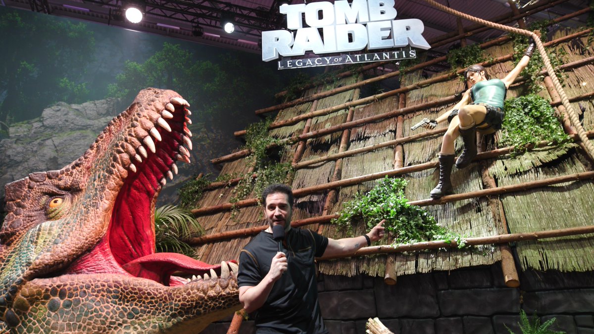 Last day of @Gamescom 👋 Don't miss the Tomb Raider: Legacy of Atlantis booth in Hall 8. We've got a Lara Croft vs. the T-Rex photo op!
