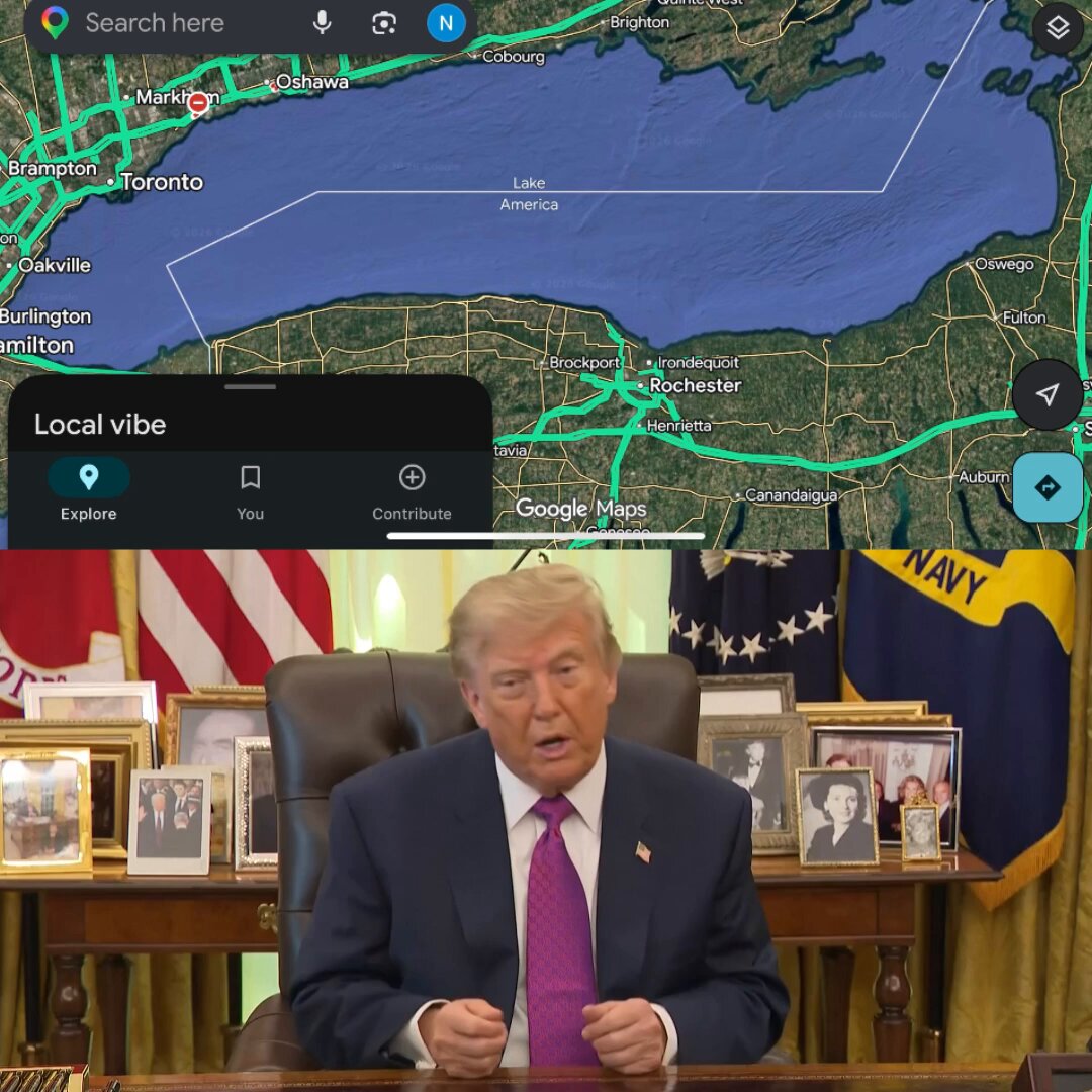 🚨 IT’S OFFICIAL: Google Maps has just been updated, displaying LAKE AMERICA following President Trump’s executive order So we’ve got a Gulf and a Lake. Time for an ocean 😆