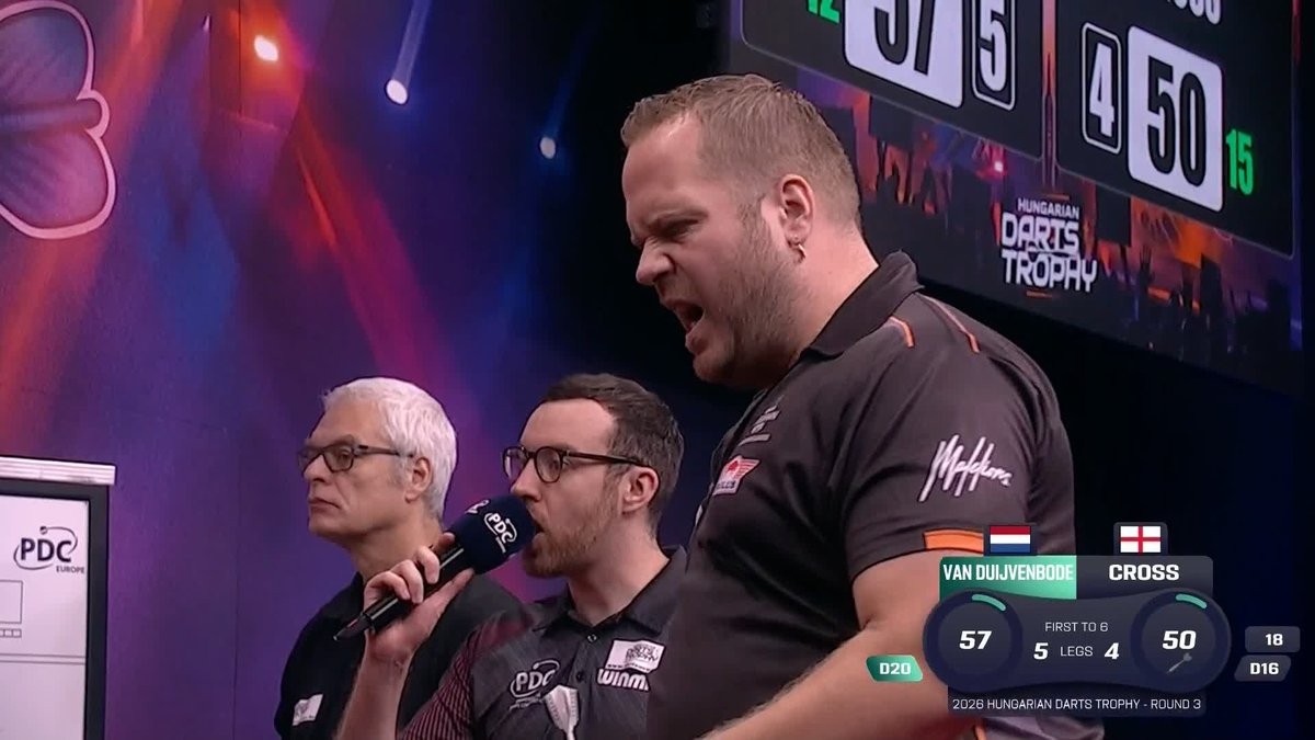 DIRK DENIES CROSS! Dirk van Duijvenbode is the first name into the quarter-finals at the Hungarian Darts Trophy, defeating Rob Cross 6-4! 📺 #ET11