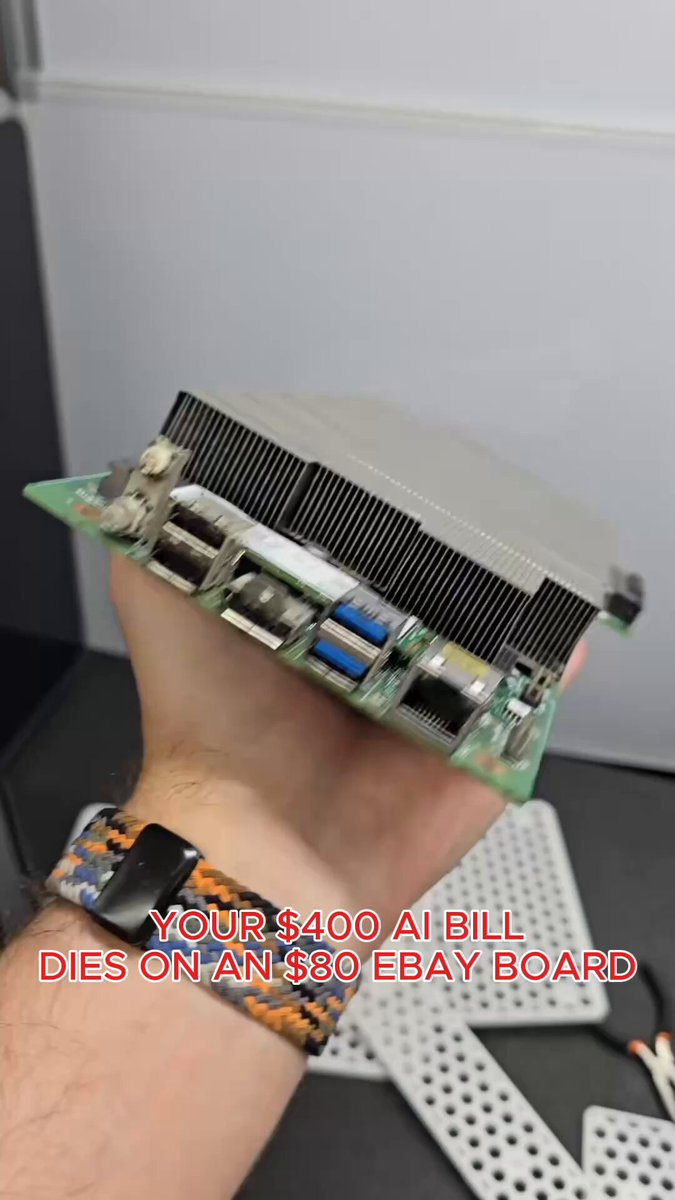 NVIDIA WANTS $2,000 FOR 16GB OF VRAM. SONY'S PS5 CHIP DOES IT FOR $80 AND BITCOIN OPERATIONS ARE LIQUIDATING THEM FASTER THAN EBAY CAN LIST THEM, THE PRICE JUMPED 50% IN THREE WEEKS 01:01 he holds it up to the camera and says "these were originally produced for mining bitcoin, but now a lot of bitcoin operations are starting to sell these off" $80 bc250 off ebay -> a slimmed down ps5 apu with 16gb of shared gddr6 -> m.2 slot, sata, dual ethernet, displayport, all on the card -> $50 flex itx psu -> 3d print the case, then 3d print a second tool just to pry the heatsink fins open -> clip a fan onto it -> ubuntu and ollama in one curl line nvidia charges $2,000 for a card with this much vram and sony put the same class of silicon in 117 million consoles, then bitcoin operators bought the mining variant by the pallet and started dumping it, the listings went from $80 to $120 in three weeks and they are still moving the honest part: these shipped as rack cards with server fans screaming through a row of them, pull one out alone and it has no cooling story at all, the entire diy scene exists because this hardware was never meant to live outside a rack amd bc250 + 16gb shared gddr6 + flex itx psu + 3d printed case and fin tool + ubuntu + ollama watch and save it, elon open sourced grok's body and moonshot open sourced kimi's brain, the full $600 to $14 build is in the article below