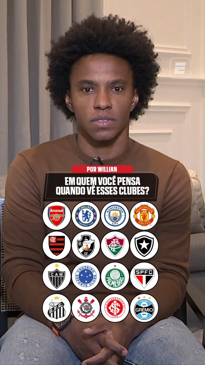 Em quem Willian pensa quando vê esses clubes?👀 👉 Assista a Chelsea x Brighton, AO VIVO, pela ESPN, no Plano Premium do #DisneyPlus! #PremierLeagueNaESPN #Willian