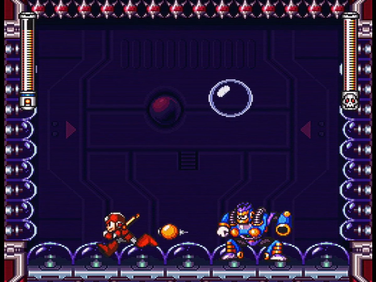 While all the other Robot Masters in Mega Man 7 take damage from the Rocket Buster, Burst Man doesn't. He also sticks one of his bombs to the returning fist, damaging you in the process. I wonder why they chose him out of the roster to be immune to the Super Adapter #RetroGaming