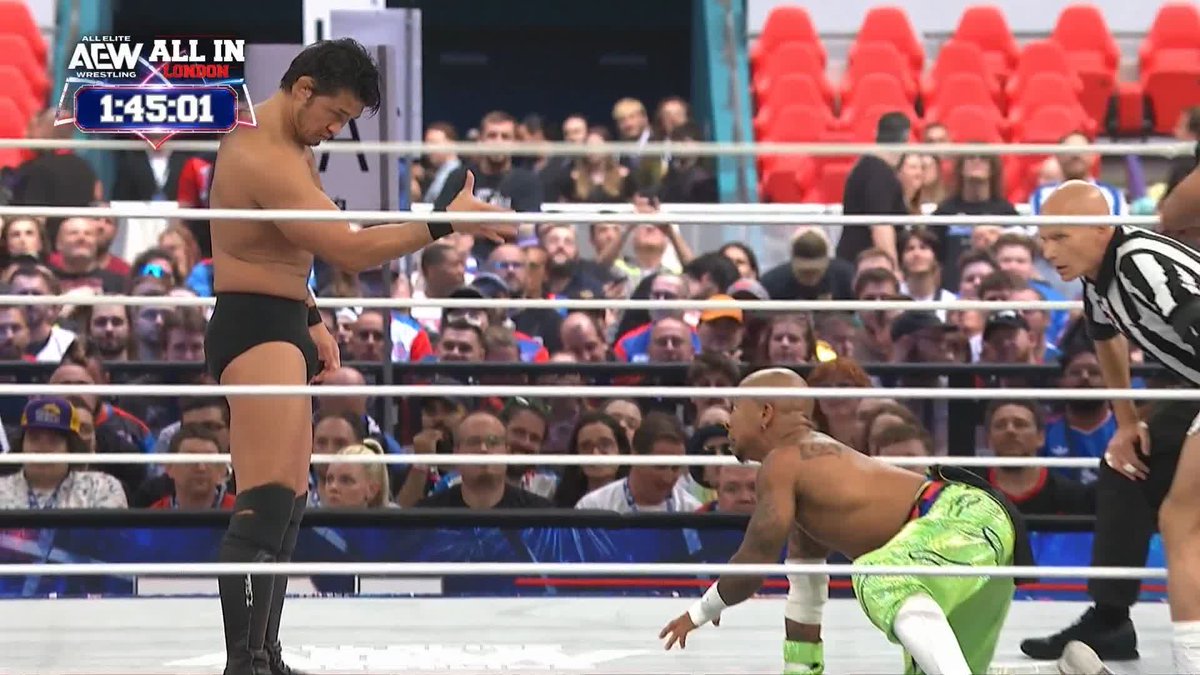 If you give @IAmLioRush your hand, he WILL bite it! Watch the #AEWAllIn London Buy In LIVE