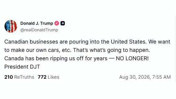 President Trump says Canadian businesses are flooding into the United States. He wants cars and other products made in America. Trump claims that is exactly what is starting to happen. He repeated his charge that Canada has been ripping the U.S. off for years. His closing line: no longer.