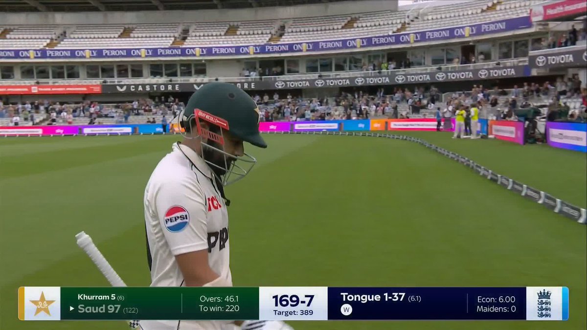 Agony for Saud Shakeel as he falls three short of the century at Lord's 😣
