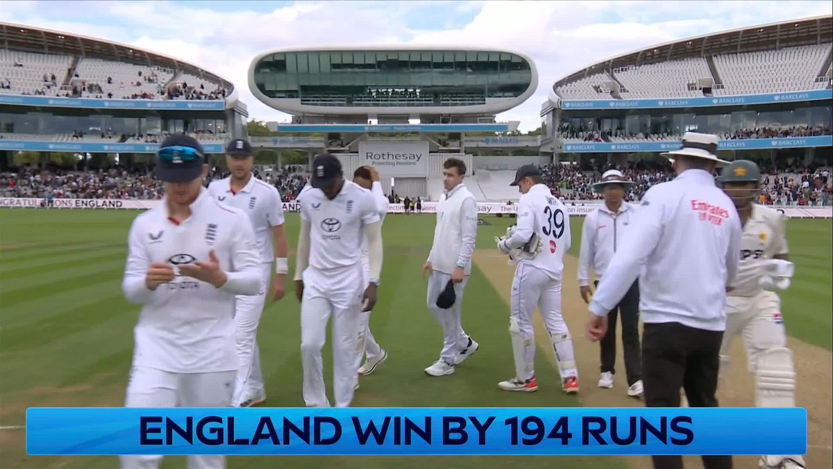 England win the second Test and secure the series victory over Pakistan at Lord's! 🔥👏