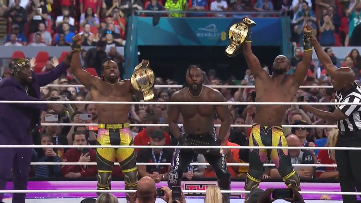 What a first night in AEW for Austin Creed & Kofi Kingston! Time to celebrate with @SwerveConfident as the NEW AEW World Trios Champions! Watch #AEWAllIn London LIVE on HBO Max PPV