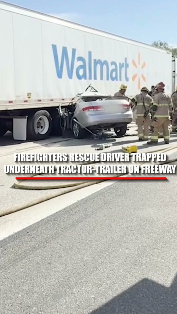 Southern California firefighters race to free a driver trapped underneath a loaded tractor-trailer after a crash on Interstate 10. Dramatic footage from the San Bernardino County Fire Department shows crews working around the crushed sedan in Fontana Saturday morning. Officials say the driver remained "awake and responsive" while trapped before crews successfully extricated the motorist and rushed them to a local trauma center for treatment.