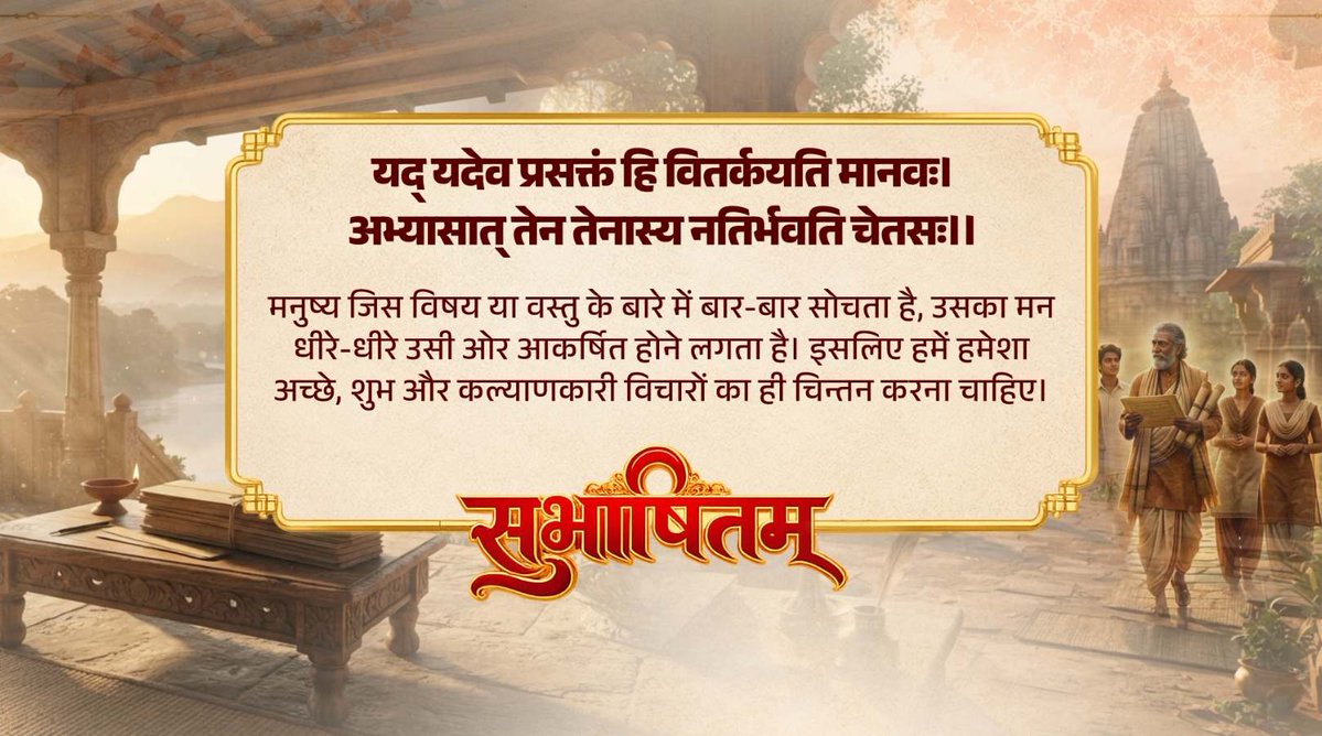 यद् यदेव प्रसक्तं हि वितर्कयति मानवः। अभ्यासात् तेन तेनास्य नतिर्भवति चेतसः।।