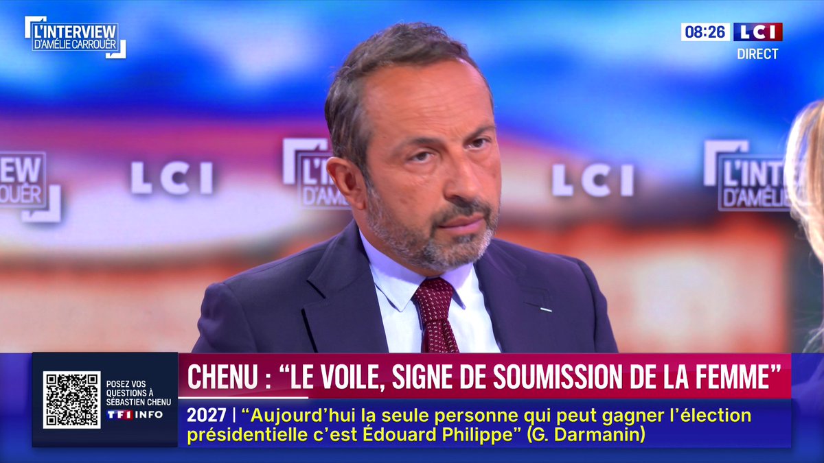 ▶️ S’il arrive au pouvoir, le RN prévoit de "sanctionner le port du voile islamique" par "une amende" 🗣️ "Le voile aujourd'hui lorsqu'il est arboré est un signe de soumission, d'enfermement, un relais de l'islam le plus radical", estime Sébastien Chenu 📺 L'interview d'Amélie Carrouër