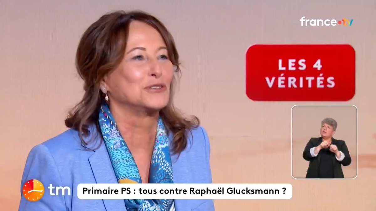 🗣️ "Raphaël Glucksmann est le chouchou des médias." 🔴 Ségolène Royal, ancienne ministre, candidate à la primaire du pôle socialiste, n'affirme pas nécessairement soutenir Raphaël Glucksmann s'il remporte la primaire. #Les4Vérités