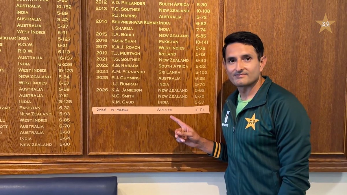 5️⃣-5️⃣7️⃣ - Mohammad Abbas writes his name on the Lord's Honours Board 🌟🇵🇰 The right-arm seamer earns his eighth Test five-wicket haul at the Lord's Cricket Ground #ENGvPAK | #PakistanCricket