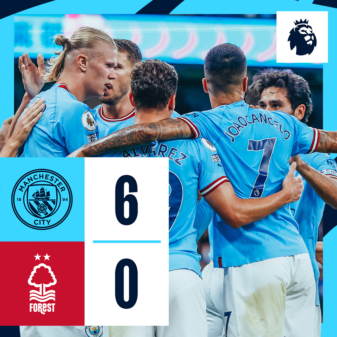#OnThisDay: #ManCity 6-0 Nottingham Forest [2022] ⚽️ [12’, 23', 38'] @erling ⚽️ [50'] Joao Cancelo ⚽️ [65', 87'] Araña 🕷