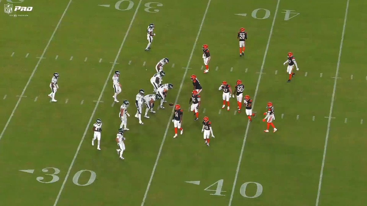 Very quick Eagles Offense/Defense All22 Thread vs. Bengals with some notes on the 53. 1) I didn't hate this Lemon route as much on the All22. He's never been a huge separator vs. press anyway, but I think he does a good job at the LOS beating the press and stacking the CB. At that point, I think he needs to do a better job faking that he is going inside rather than just looking inside, as the CB reads it all the way. Obviously, not an ideal first game, but I'm hardly panicking yet!