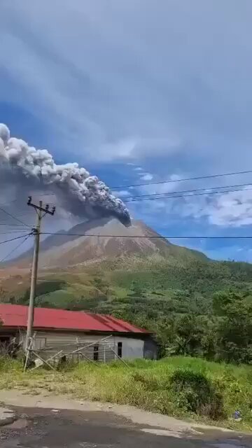Mount Sinabung in Indonesia erupted, spewing black ash and smoke 3,500 meters high.