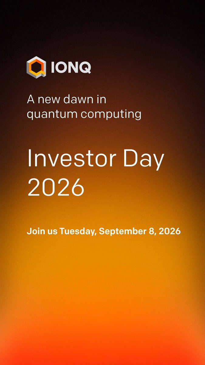 It's a new dawn in quantum computing. Live from NYSE 🏛, watch our Investor Day on September 8. At the podium, presenting and answering questions, will be: 🔸 IonQ Chairman and CEO Niccolo de Masi 🔸 IonQ COO and CFO Inder Singh 🔸 SkyWater CEO Thomas Sonderman 🔸 IonQ President of Quantum Computing Chris Ballance 🗓️ Tuesday, September 8, 12:30 PM Eastern Time Watch with us → #IonQ #QuantumIsNow #FutureOfQuantum