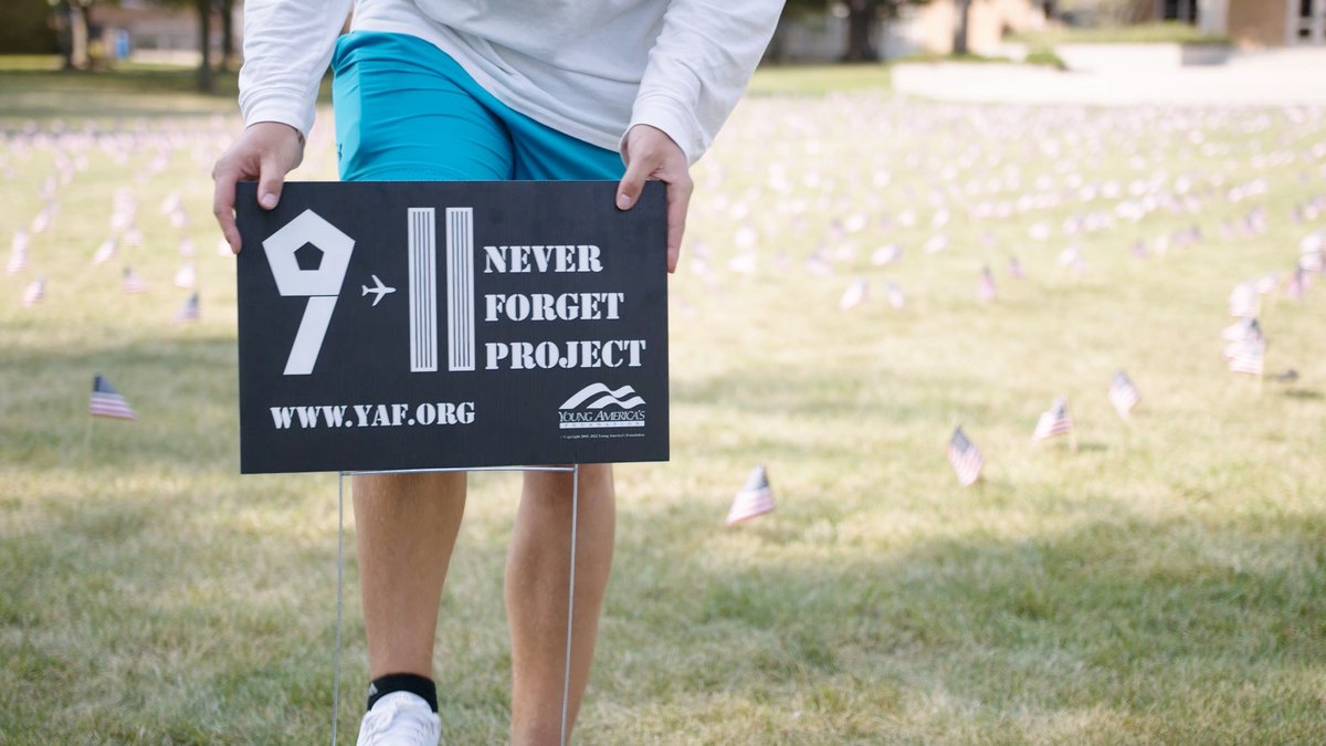 Next week will mark 25 years since the September 11th attacks. On that day, 2,977 Americans were murdered by Islamic terrorists in a violent display of hatred for everything we stand for. In 2003, YAF introduced the 9/11 Never Forget Project to remember these victims on our college campuses each year. To bring a display to your campus, sign up using this link: