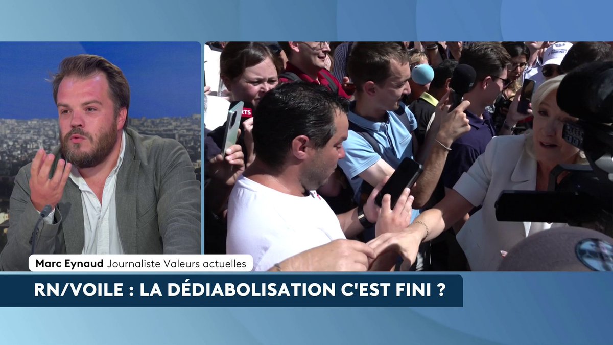 🔴 🗣️ RN/Voile : "La question du voile, elle est différente à mon sens de la kippa, de la croix (...) parce qu'il y a aussi des associations islamistes (...) qui ont théorisé le port du voile comme une arme", estime Marc Eynaud, journaliste Valeurs actuelles. #lescaninfo #canal16