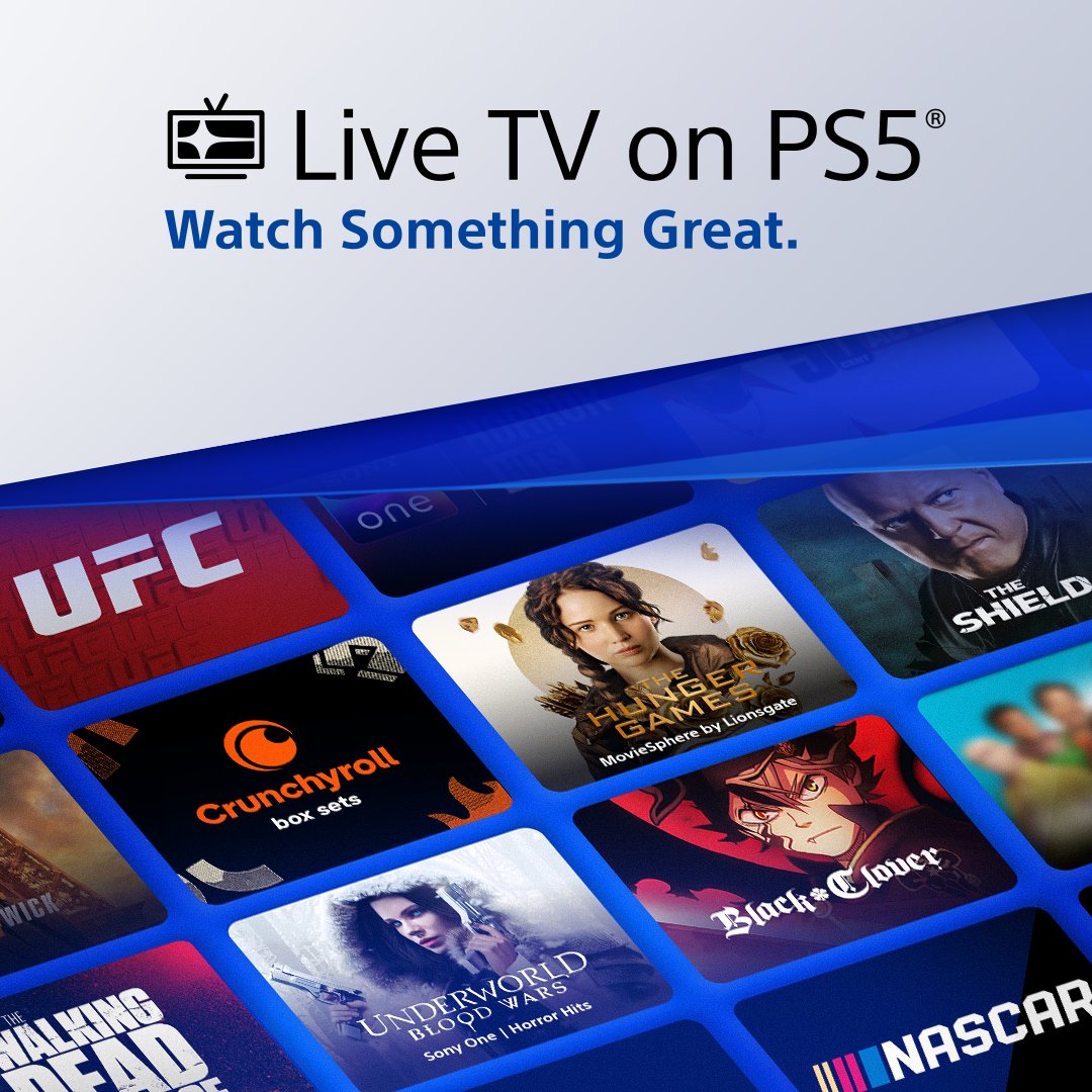 Looking for something great to watch? 📺 Live TV on PS5 launches today. Enjoy 100+ live channels with a growing selection of movies, TV, anime, sports, news, and more: