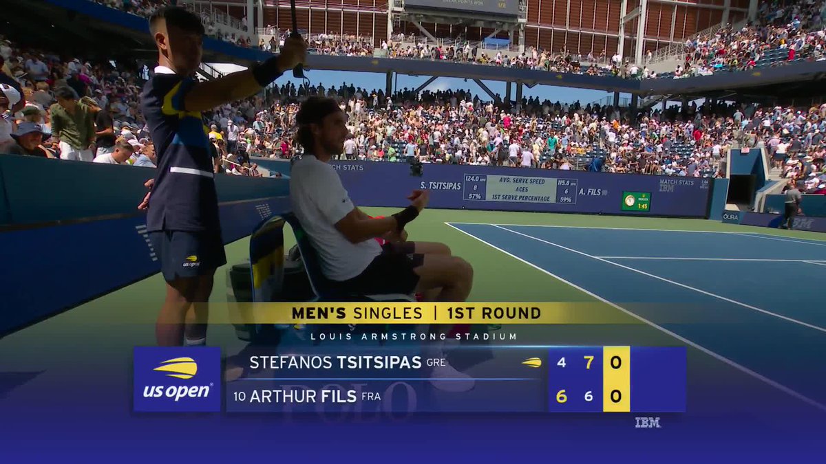 Stef levels things up! 💪 Stefanos Tsitsipas steals the second set 7-6 to tie his first round encounter with Fils #USOpen