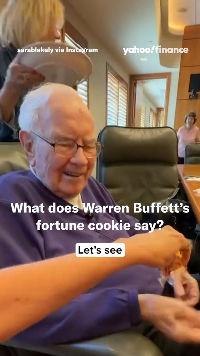 Watch Warren Buffett react to his fortune cookie saying he'll make a lot of money. 😂 credit: Sara Blakely via Instagram. 📸