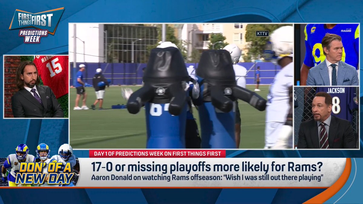 17-0 or missing playoffs more likely for the Rams? Chris Broussard answers: “I don’t expect either to happen, but of the two which is more likely? 17-0 baby. I cannot see this team, healthy, missing the playoffs. They are stacked.”