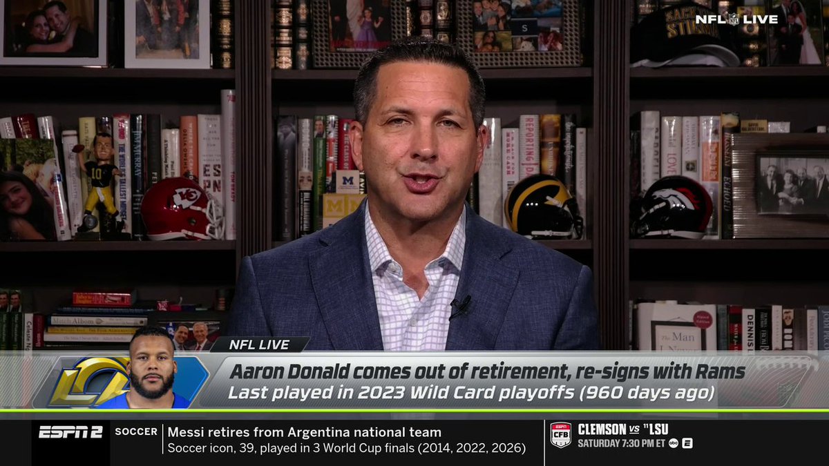 "The Rams were relieved to get the word that he was signing off on the deal that they discussed on Saturday." Adam Schefter details Aaron Donald's decision to come out of retirement and return to the Rams ✍️