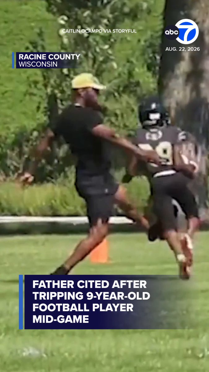 A 41-year-old father was cited for disorderly conduct after video showed him tripping a 9-year-old football player in the middle of a game, authorities in Wisconsin said.